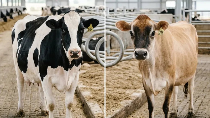 Side-by-side comparison of Holstein and Jersey dairy cows