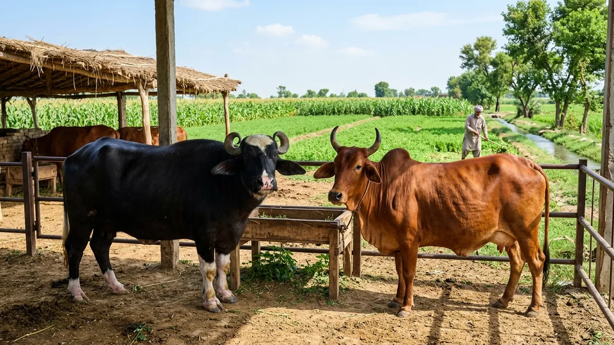 Average milk production in Pakistan benchmarks featuring Nili-Ravi buffalo and dairy cows