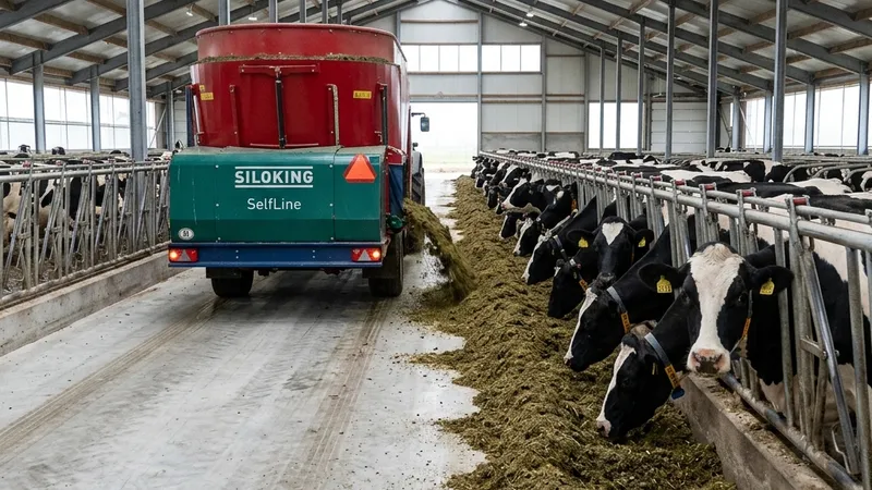 Feed alley with TMR total mixed ration for dairy cows