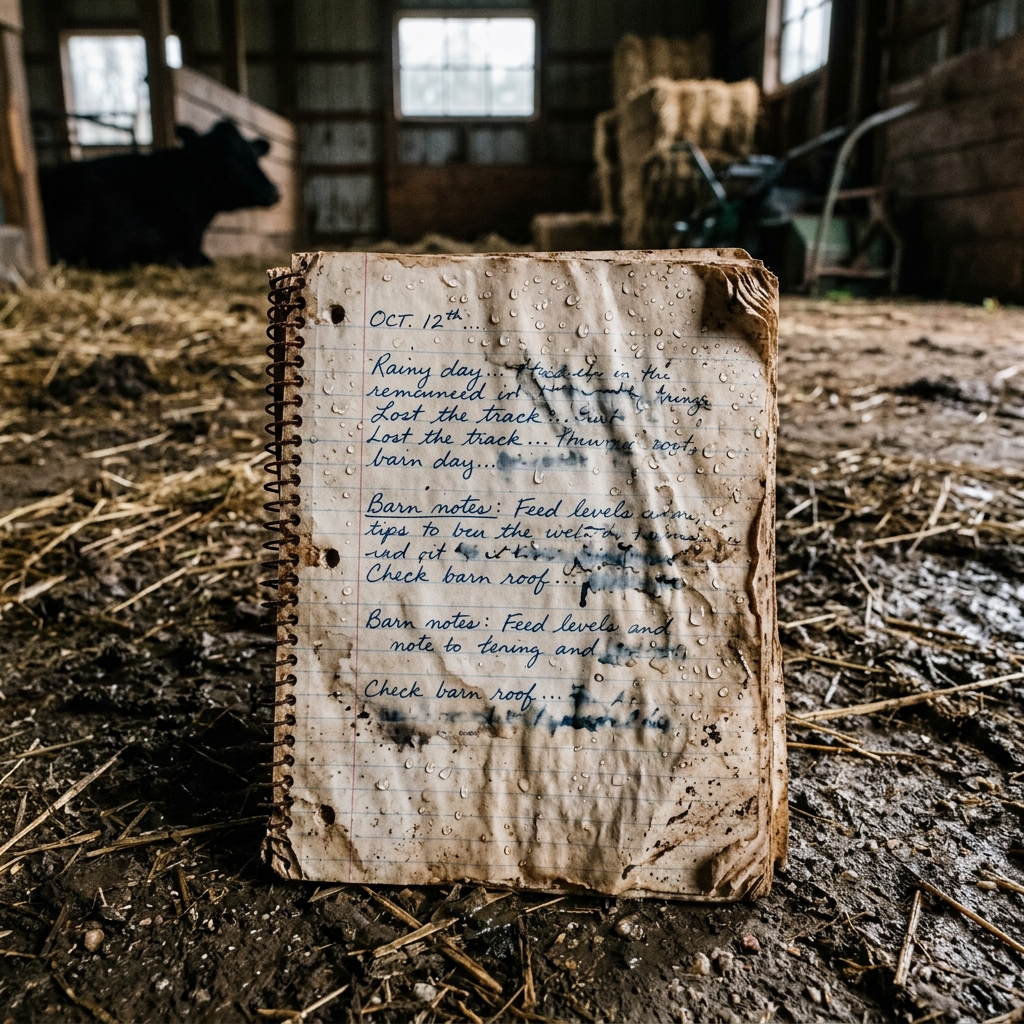 Water-damaged paper notebook